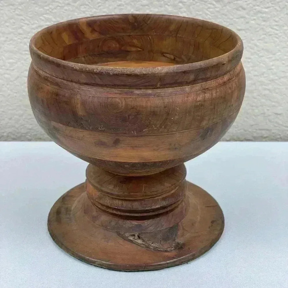 VTG Goblet Pedestal Bowl Hand Turned Wood Display Shelf Decor Eclectic Witchy - Picture 3 of 13